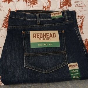 Men's red head jeans
